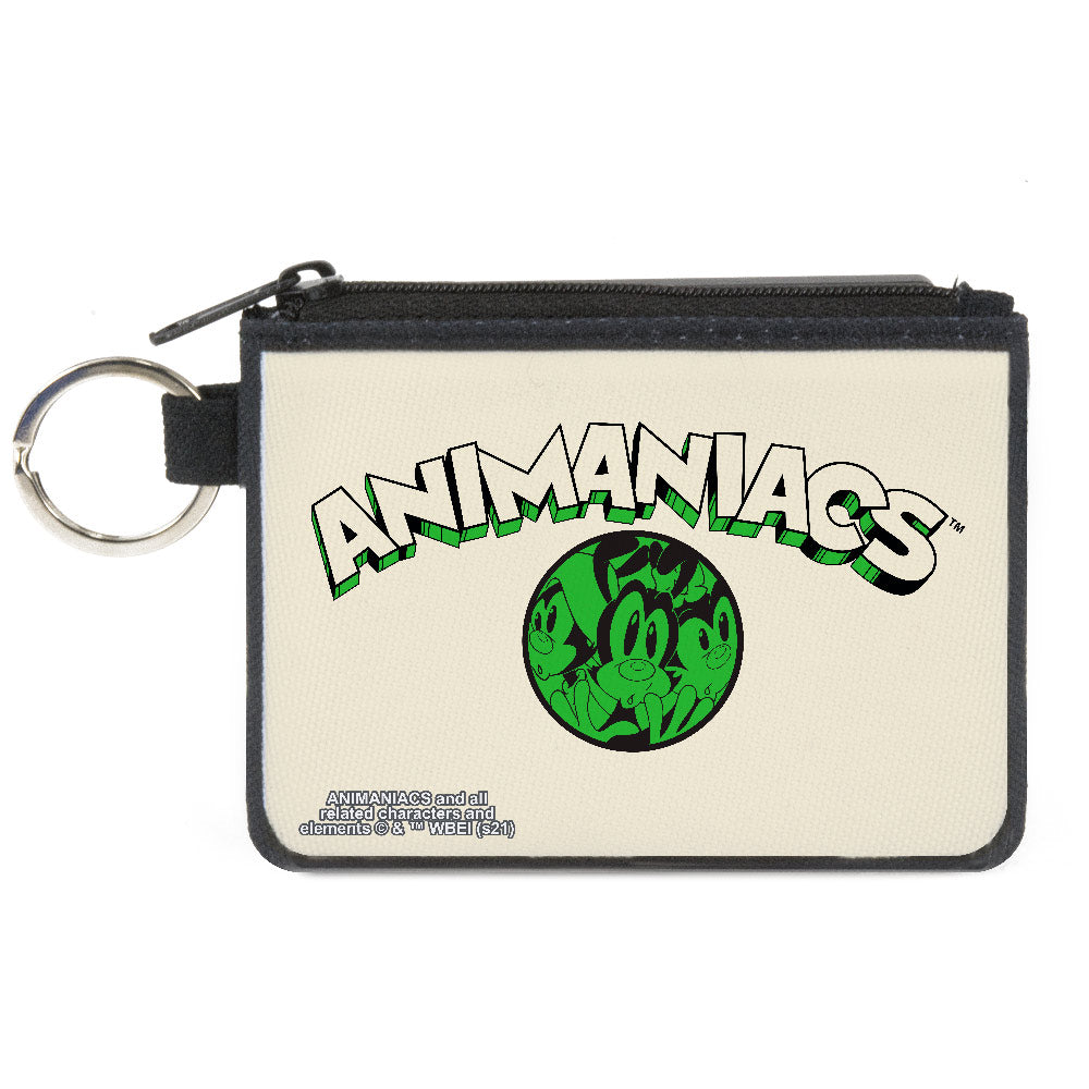 Canvas Zipper Wallet - MINI X-SMALL - ANIMANIACS Wakko Yakko Dot Close-Up Pose White Black Green