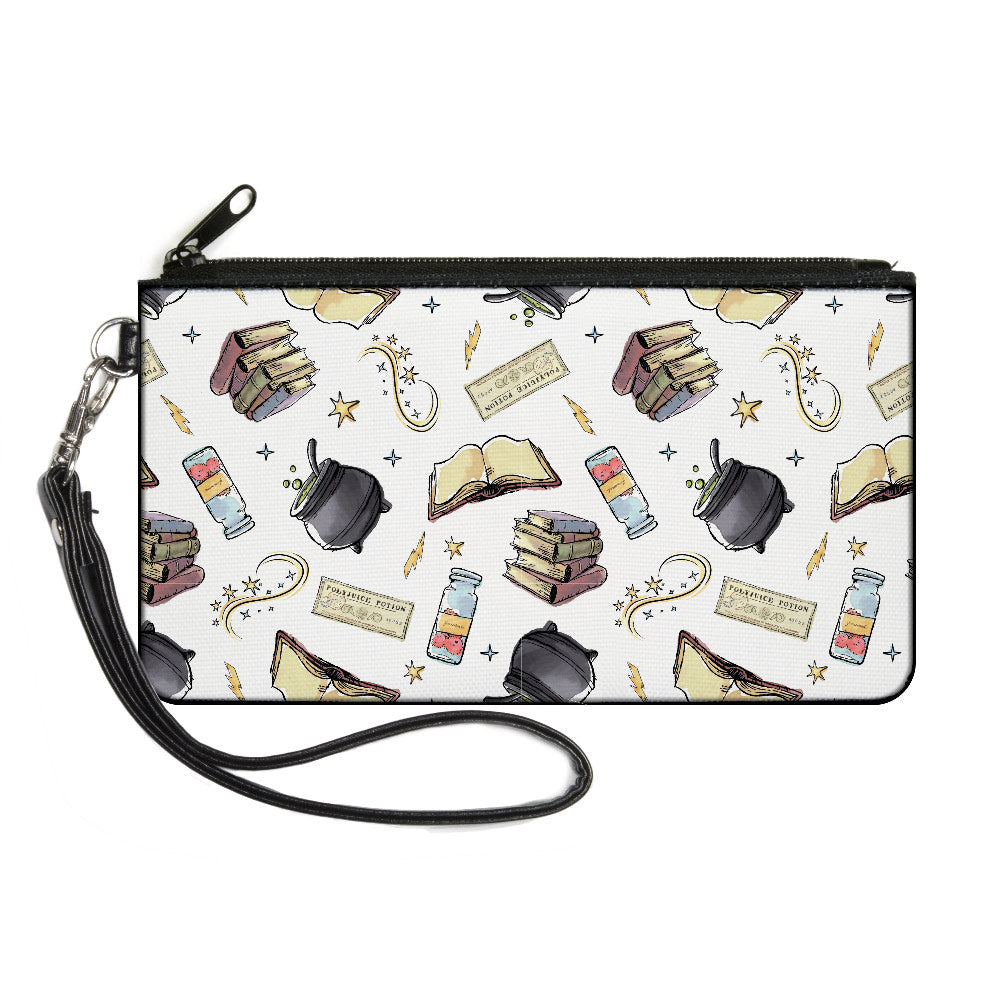 Canvas Zipper Wallet - SMALL - Harry Potter Magical Elements Collage White