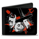 Bi-Fold Wallet - The Nightmare Before Christmas Lock Shock and Barrel Faces + Text Black Red White