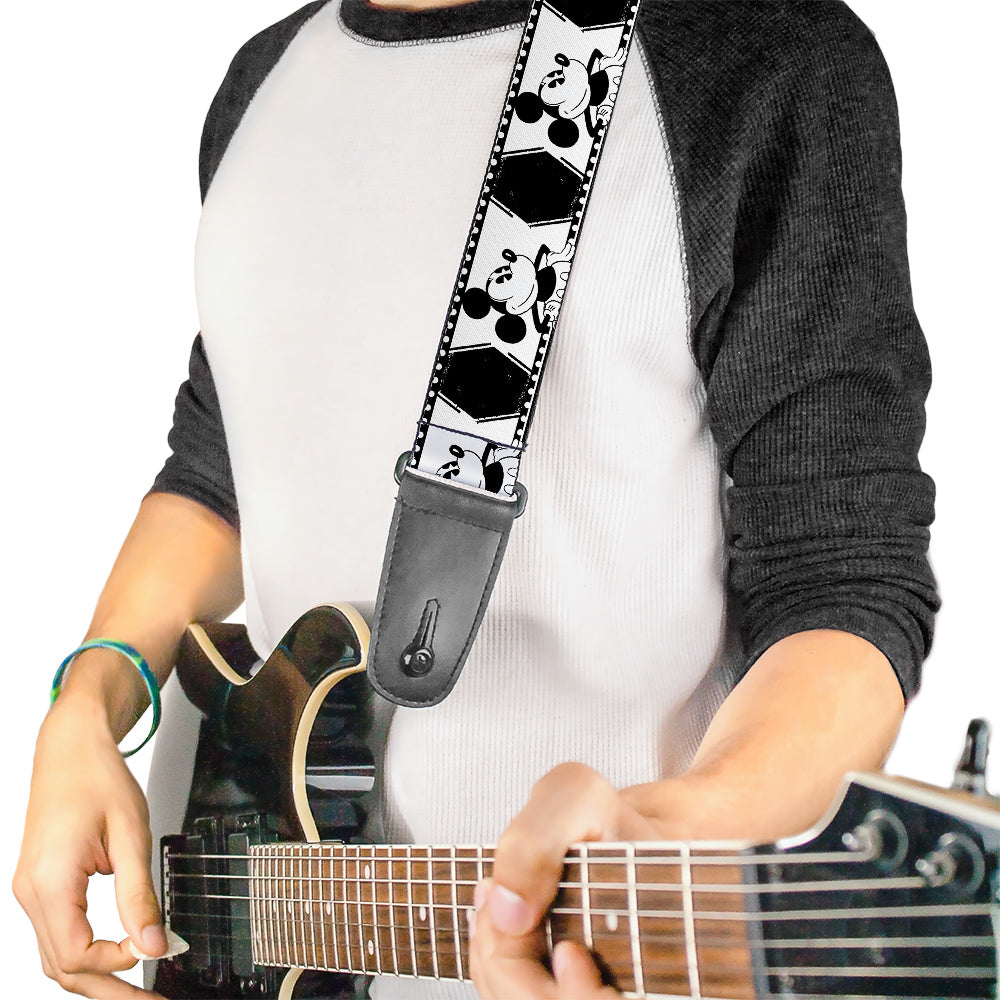 Guitar Strap - Mickey Standing Pose Film Strip White Black