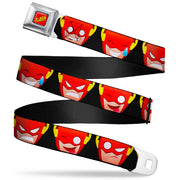 THE FLASH Full Color Red/Black/Yellow Seatbelt Belt - The Flash 5-Emoji Expressions Black Webbing