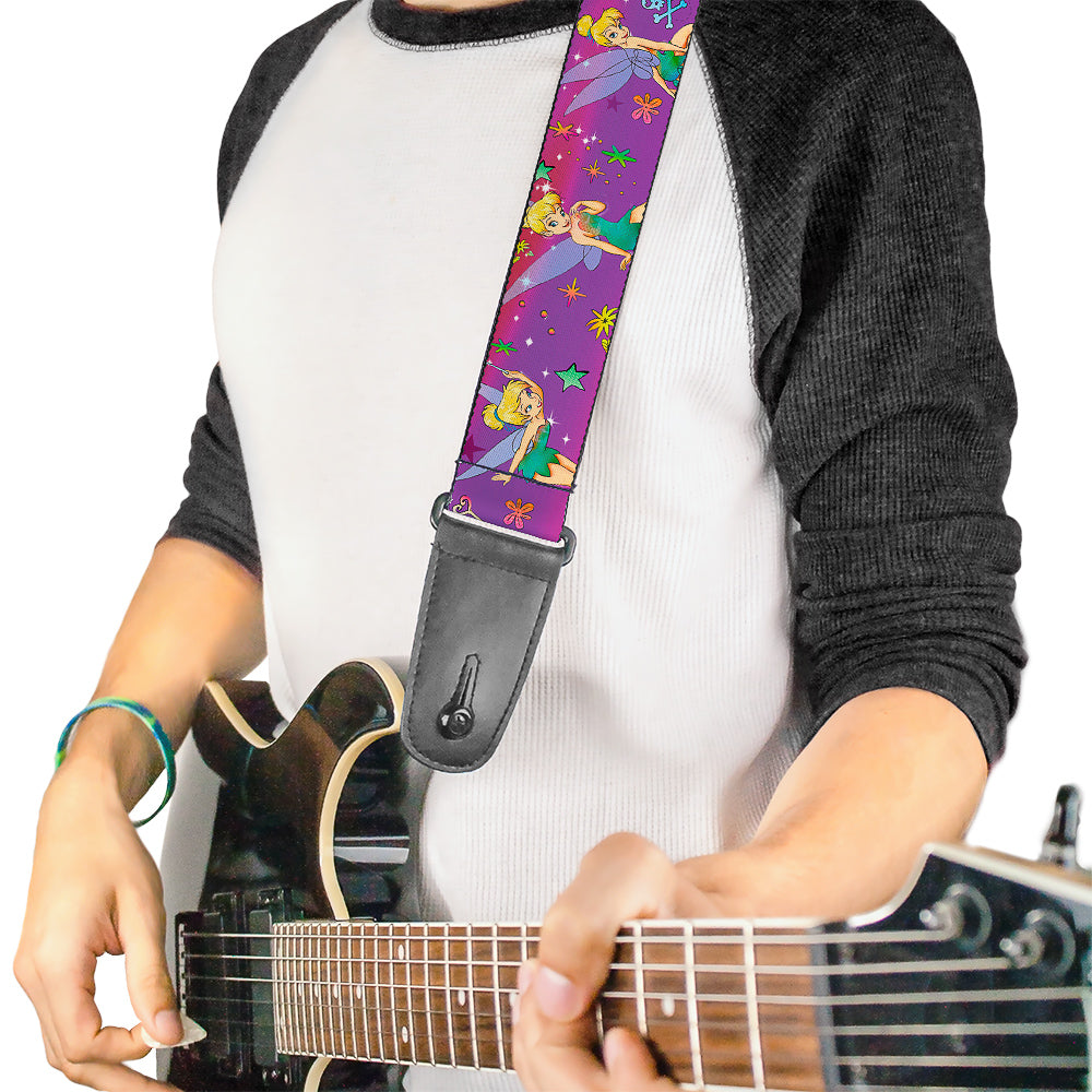 Guitar Strap - Tinker Bell Poses Flowers Stars Skull Purple