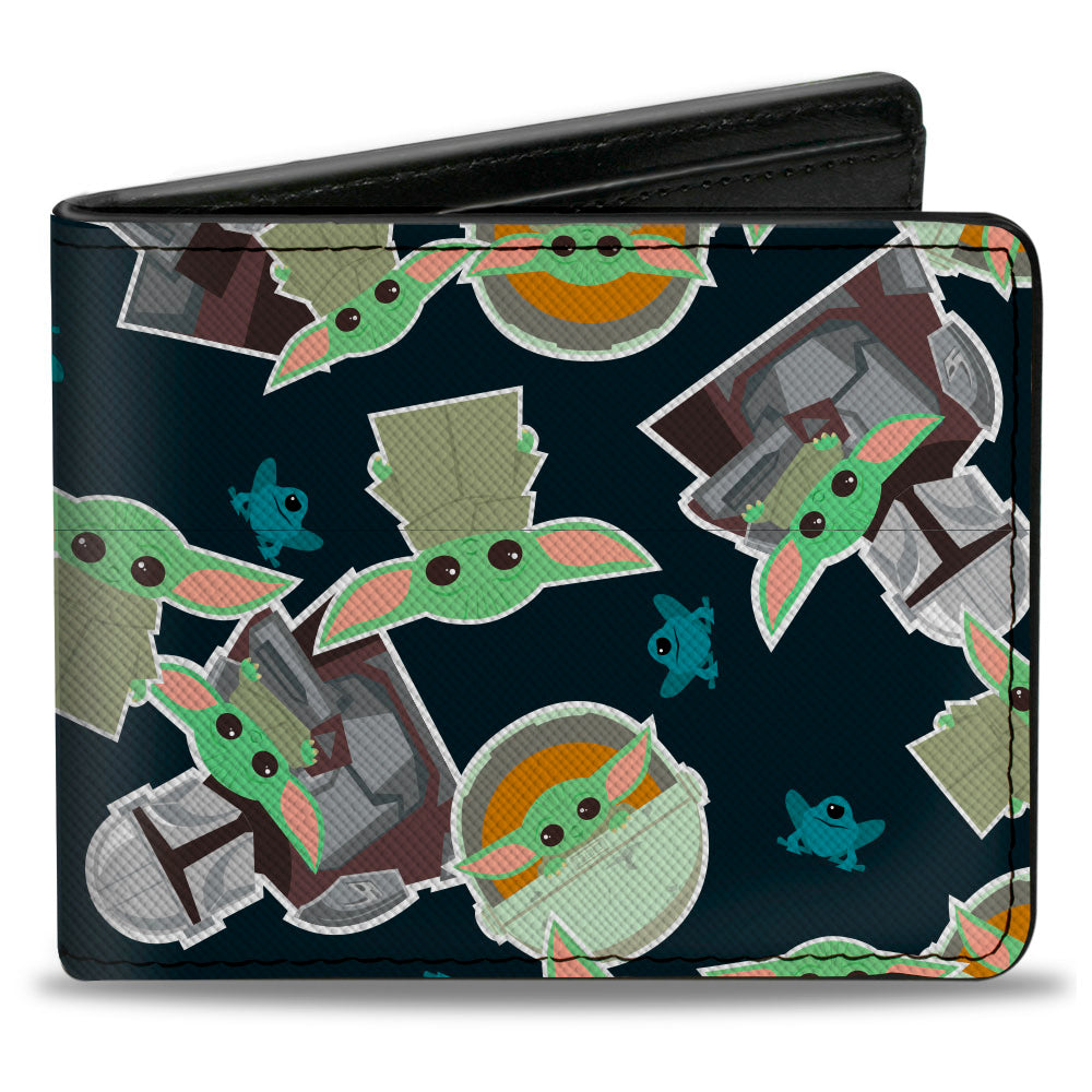 Bi-Fold Wallet - Star Wars The Mandalorian The Child and Frog Icons Scattered Navy