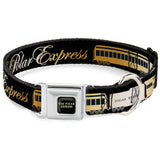 THE POLAR EXPRESS Text Logo Full Color Black/Golds Seatbelt Buckle Collar - POLAR EXPRESS Train Cars Black/Golds