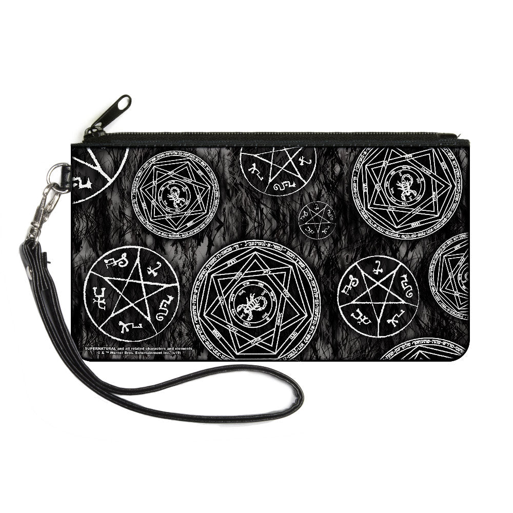 Canvas Zipper Wallet - SMALL - Supernatural Devil's Trap Pentagrams Grays Black White