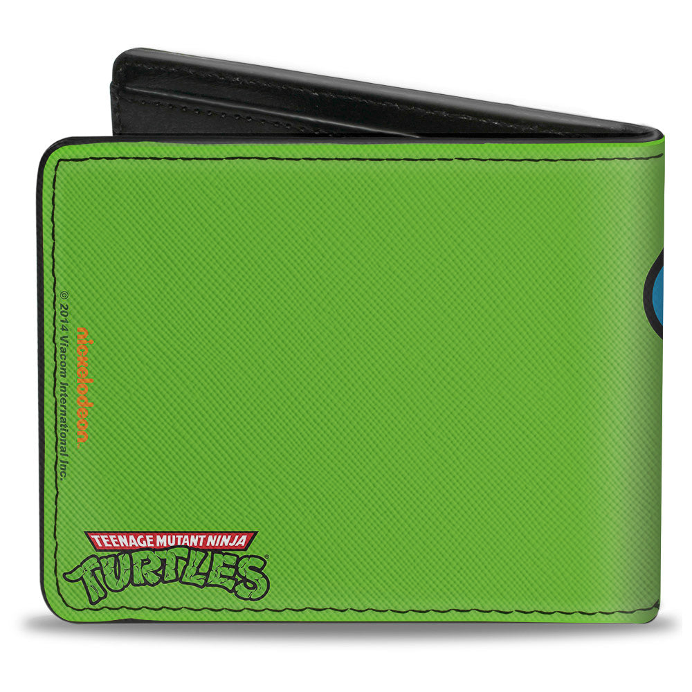 Bi-Fold Wallet - Classic TMNT Leonardo Face CLOSE-UP Green Blue