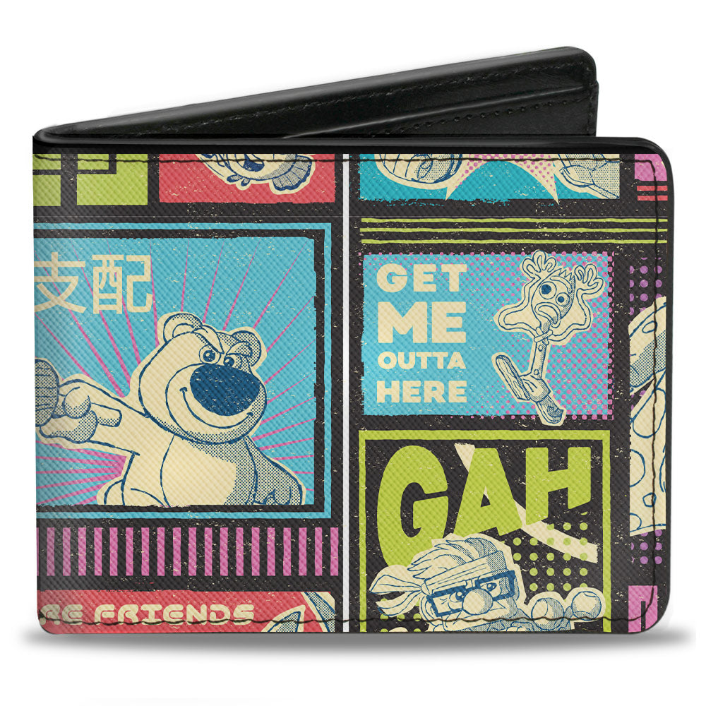 Bi-Fold Wallet - Pixar Movie Mashup Character Scene Blocks Black Multi Color