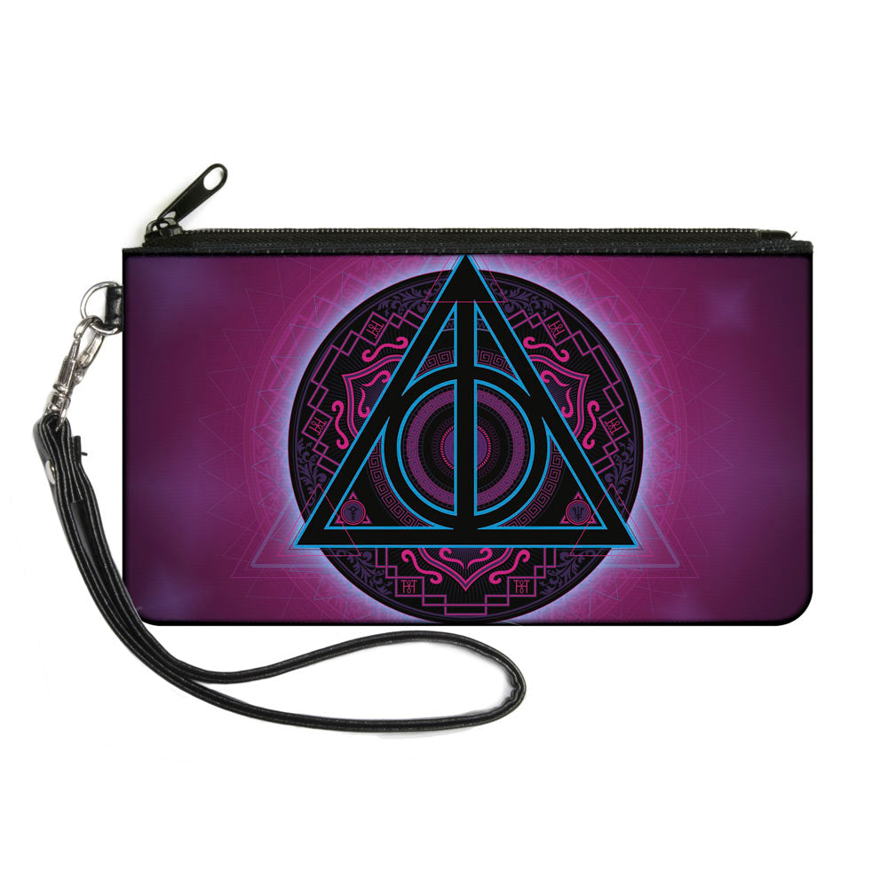 Canvas Zipper Wallet - SMALL - Harry Potter Deathly Hallows Symbol2 Black Neon Pink Neon Blue