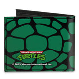 Canvas Bi-Fold Wallet - Classic TMNT Turtle Faces Black Green Turtle Shell