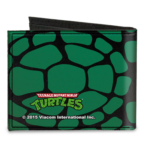 Canvas Bi-Fold Wallet - Classic TMNT Turtle Faces Black Green Turtle Shell