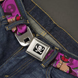 Dr Facilier's Skull & Crossbones Full Color Black Grays Seatbelt Belt - Dr. Facilier Tarot Card 2-Poses/Shadow Man/Skull & Crossbones Purples Webbing