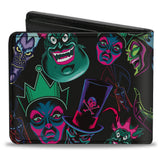 Bi-Fold Wallet - Disney Villain Faces Collage Black Multi Neon