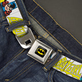 Batman Full Color Black Yellow Seatbelt Belt - BATGIRL Panels Yellow/Pink Webbing