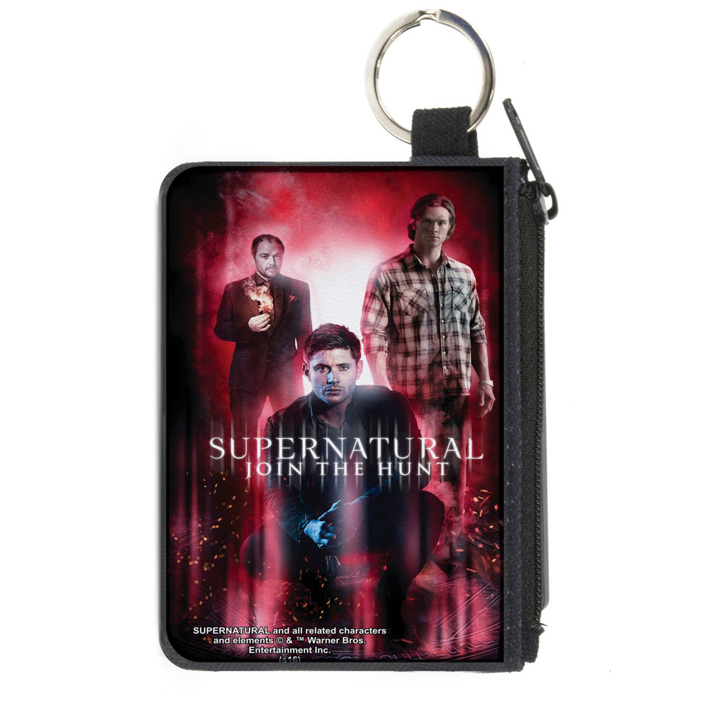 Canvas Zipper Wallet - MINI X-SMALL - SUPERNATURAL-JOIN THE HUNT Crowley Dean Sam Group Pose Black Red Glow