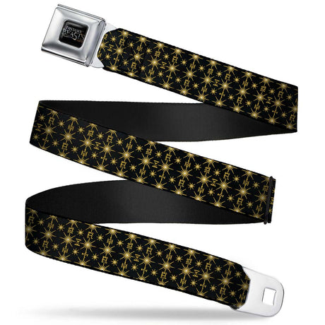 FANTASTIC BEASTS AND WHERE TO FIND THEM Logo Full Color Black/Silver Fade Seatbelt Belt - Fantastic Beasts and Where to Find Them Icons2 Pattern Black/Golds Webbing