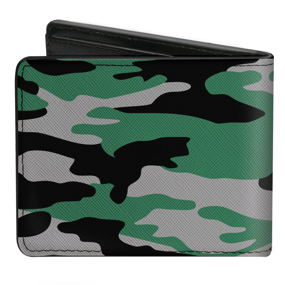 Bi-Fold Wallet - Harry Potter Slytherin Crest Camo Green Gray Black