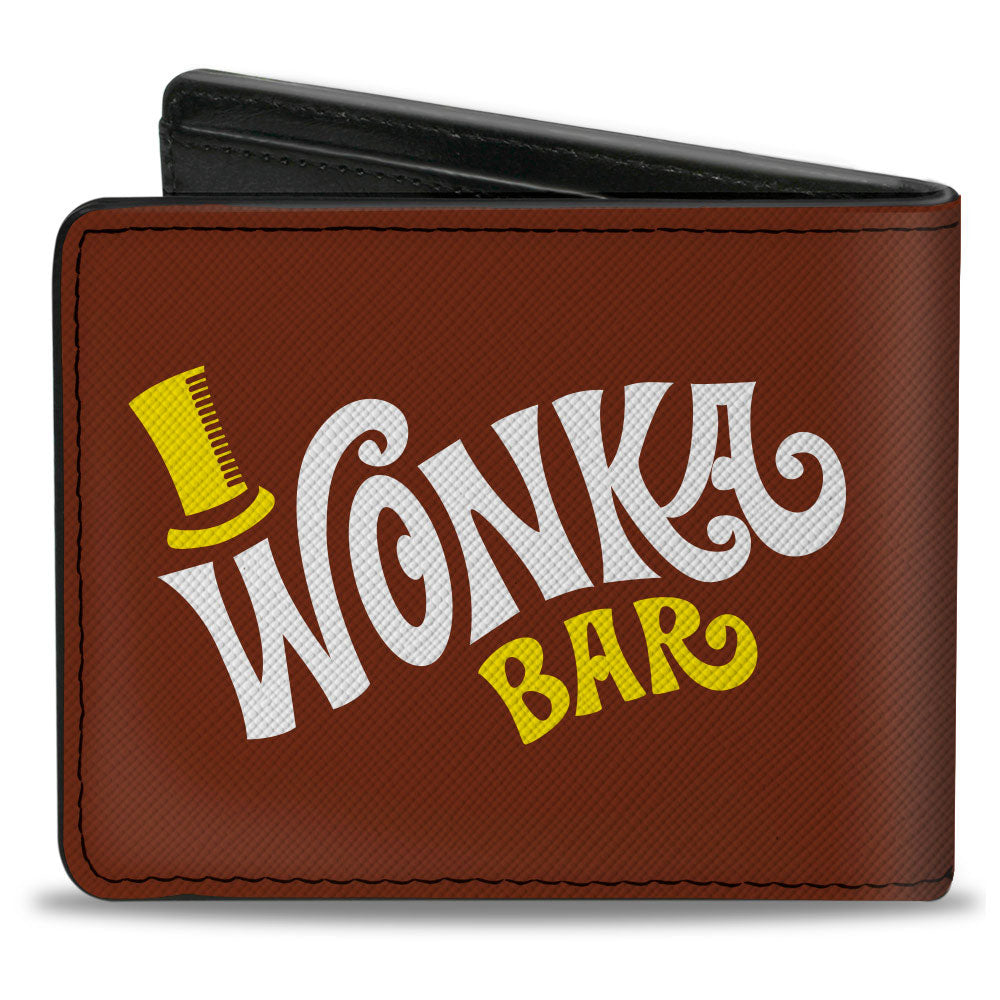 Bi-Fold Wallet - Willy Wonka and the Chocolate Factory WONKA BAR Wrapper Logo Brown Yellow White