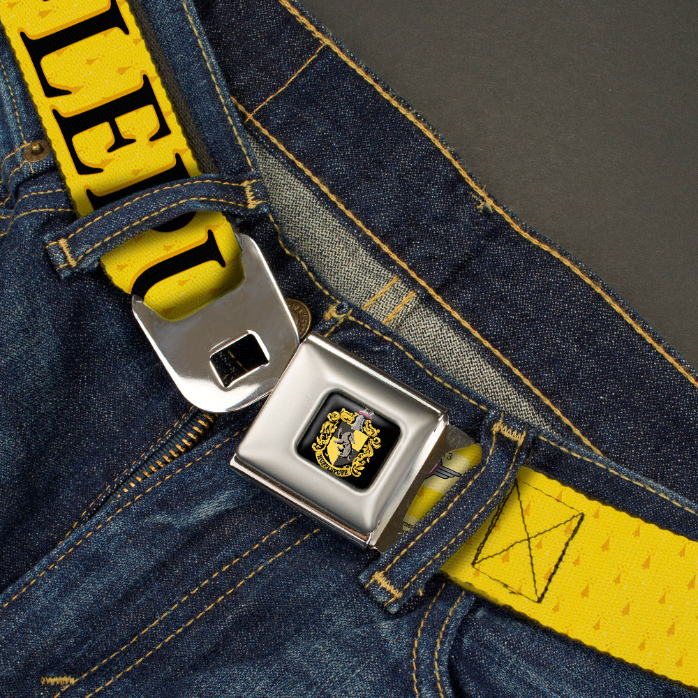 Hufflepuff Crest Full Color Seatbelt Belt - Harry Potter HUFFLEPUFF & Crest Yellow/Black Webbing