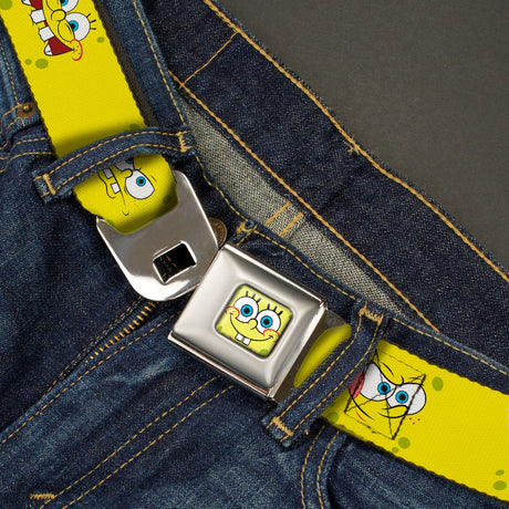 SpongeBob Face CLOSE-UP Full Color Seatbelt Belt - SpongeBob Expressions Yellow Webbing