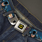 Batman Full Color Black Yellow Seatbelt Belt - Batman 2-Action Poses/Bat Signal Spotlight/Skyline Webbing