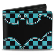 Bi-Fold Wallet - BATMAN Bat Logo Close-Up Checker Teal Black