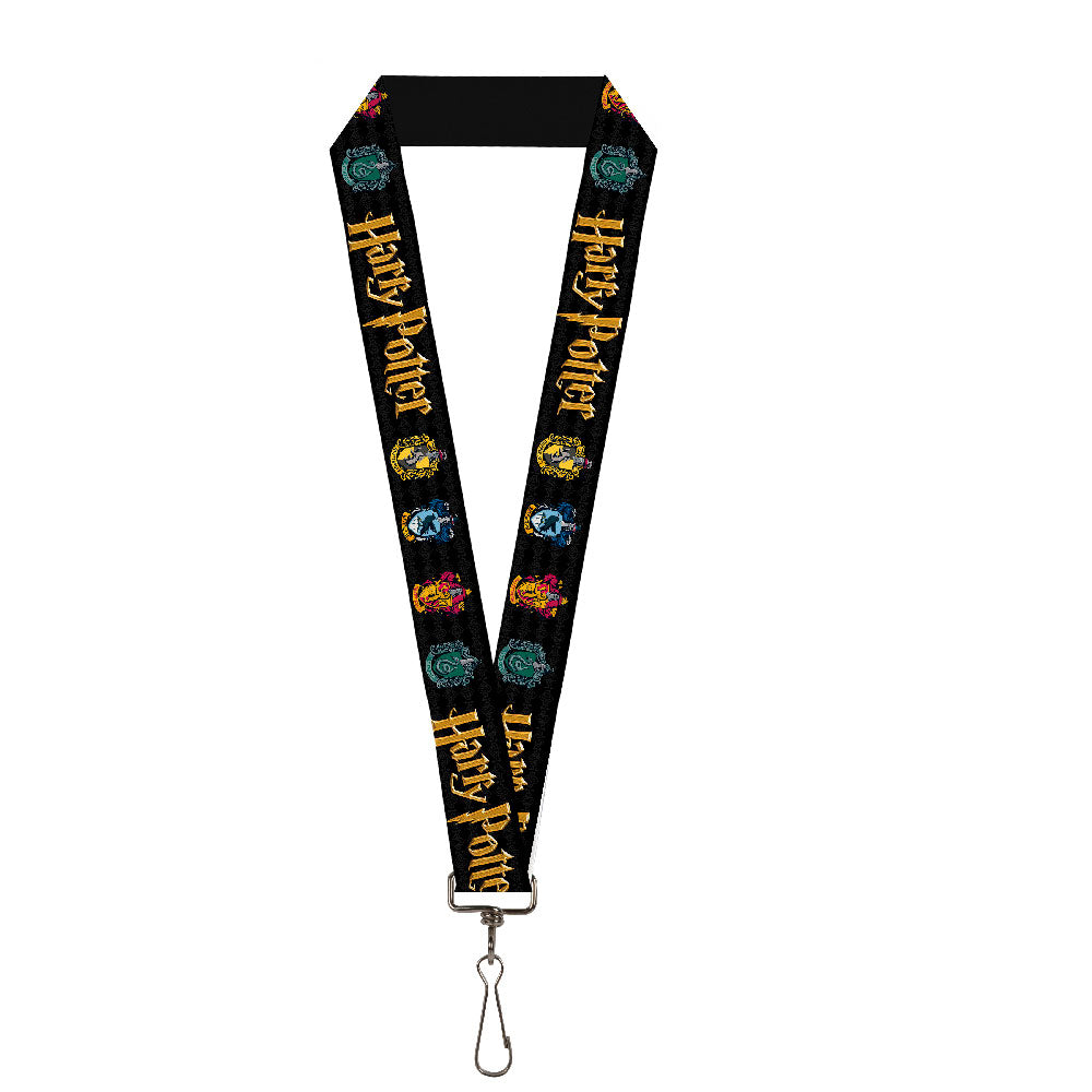 Lanyard - 1.0" - HARRY POTTER Hufflepuff Ravenclaw Gryffindor Slytherin Coat of Arms Black