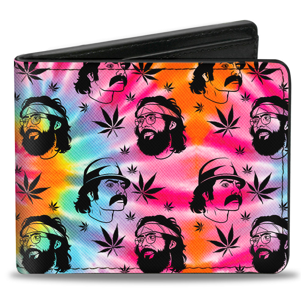 Bi-Fold Wallet - CHEECH & CHONG Caricature Faces Pot Leaves Scattered Tie Dye Multi Color Black