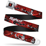 Harley Quinn Diamond Full Color Black Red Seatbelt Belt - HARLEY QUINN Poses/Comic Book Scenes Reds/Black Webbing