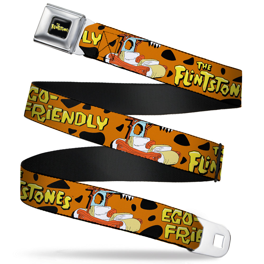 THE FLINTSTONES Logo Full Color Black Yellow Seatbelt Belt - Flintmobile/ECO-FRIENDLY Orange/Black Webbing