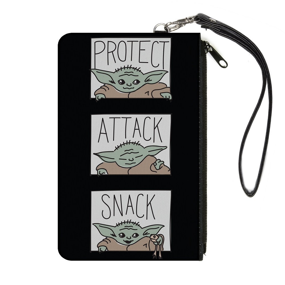 Canvas Zipper Wallet - SMALL - Star Wars The Child PROTECT ATTACK SNACK Pose Blocks Black