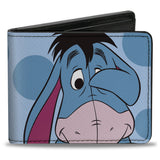 Bi-Fold Wallet - Winnie the Pooh Eeyore Character Close-Up Pose + Text Dot Blues