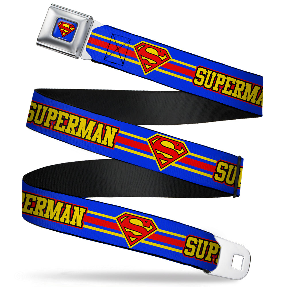 Superman Full Color Blue Seatbelt Belt - SUPERMAN/Shield Stripe Blue/Yellow/Red Webbing