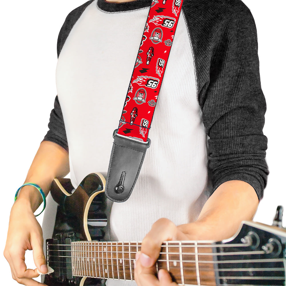 Guitar Strap - Cars 3 Icons Scattered Red Black White