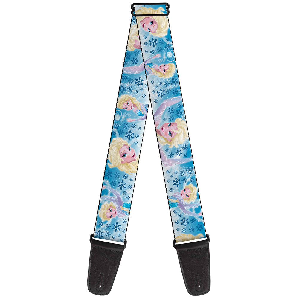 Guitar Strap - Frozen Elsa Poses Snowflake Swirls Blues White