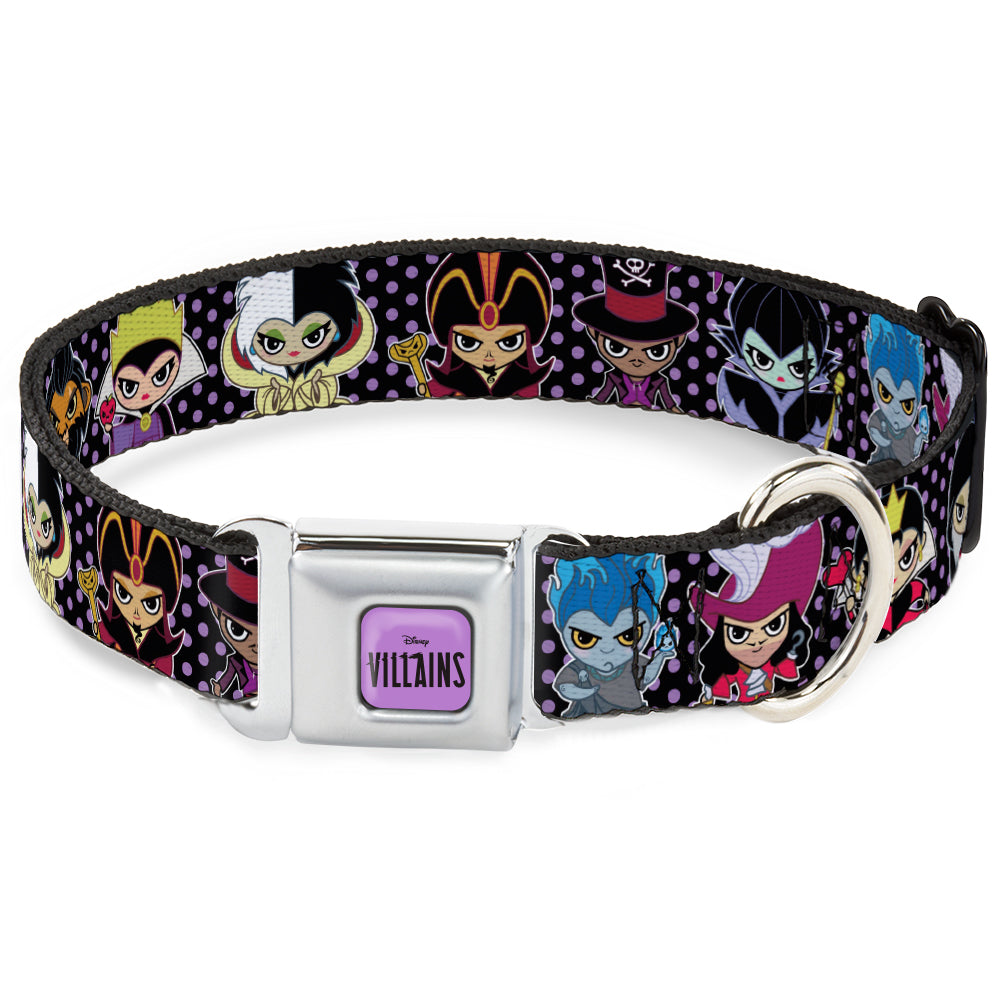 DISNEY VILLAINS Text Full Color Lavender/Black Seatbelt Buckle Collar - Disney 11-Sweet Chibi Villain Poses Polka Dot Black/Lavender