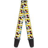 Guitar Strap - Minnie Mouse w Hat Poses Stripe Yellow White