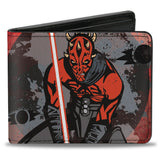 Bi-Fold Wallet - Star Wars The Clone Wars Darth Maul Action Pose Splatter Reds Grays