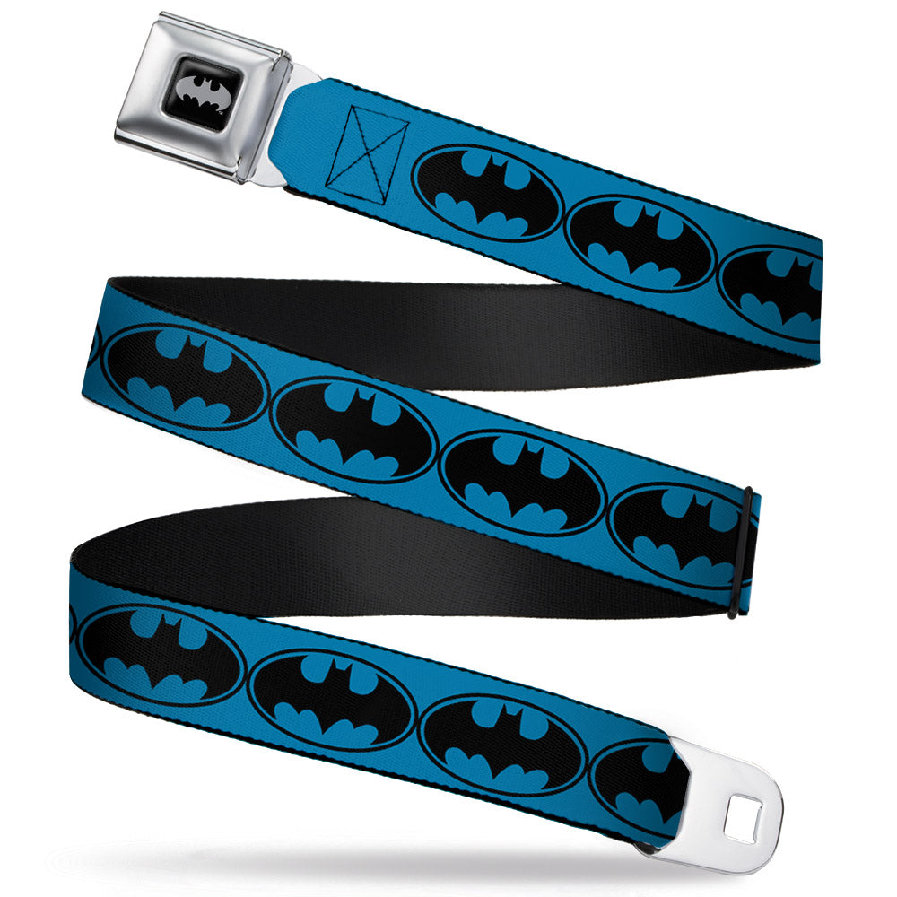 Batman Black Silver Seatbelt Belt - Bat Signal-3 Blue/Black/Blue Webbing