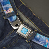 FROZEN Logo Full Color Blues Seatbelt Belt - Frozen Elsa the Snow Queen Poses/Snowflakes Webbing