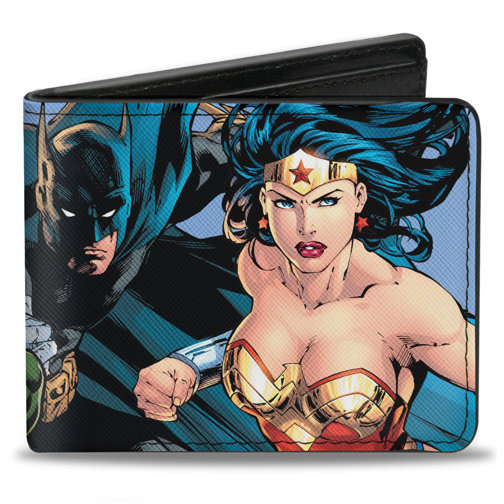 Bi-Fold Wallet - Justice League New 52 5-Superhero Group Action Poses Sky Blue