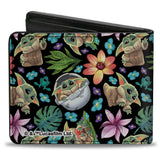 Bi-Fold Wallet - Star Wars The Child Poses and Floral Collage Black Multi Color