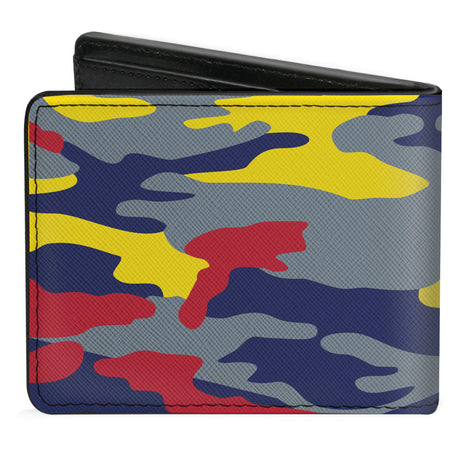 Bi-Fold Wallet - Superman THE ORIGINAL MAN OF STEEL Badge Camo Gray Red Yellow Blue