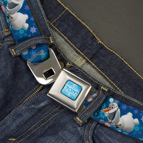 FROZEN Logo Full Color Blues Seatbelt Belt - Frozen Olaf Poses/Snowflakes Blues Webbing