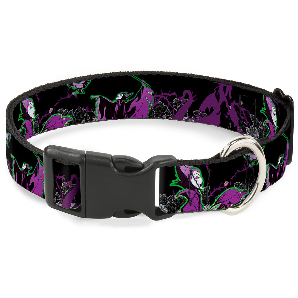 Plastic Clip Collar - Maleficent & Diablo Black Roses/Purples