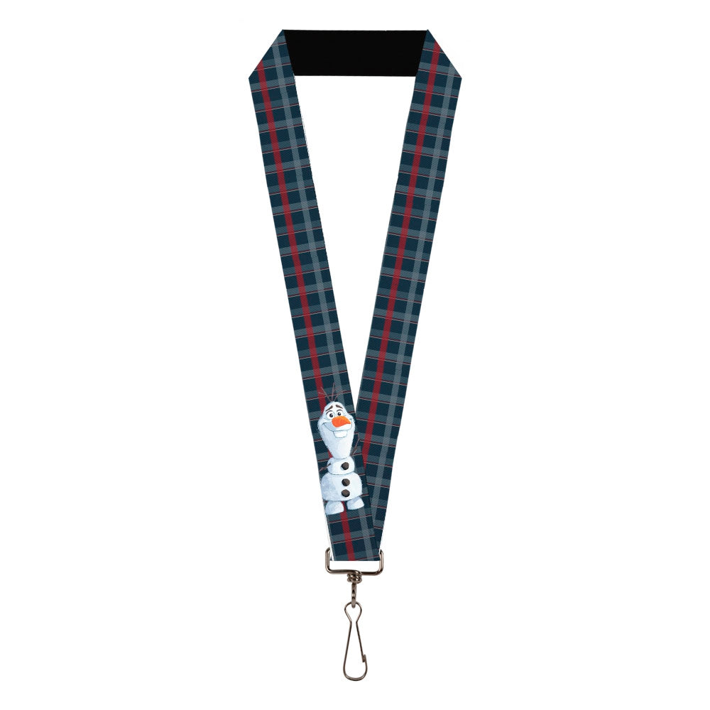 Lanyard - 1.0" - Frozen II Olaf Waving Pose Plaid Blues Reds