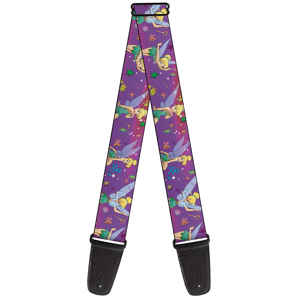 Guitar Strap - Tinker Bell Poses Flowers Stars Skull Purple