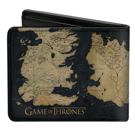 Bi-Fold Wallet - GAME OF THRONES World Map Westeros and Essos Grays Tan