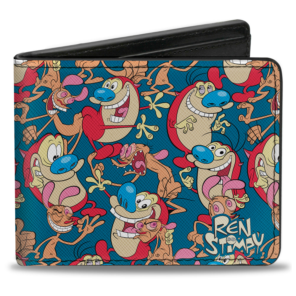 Bi-Fold Wallet - REN AND STIMPY Multi-Pose Collage Blue