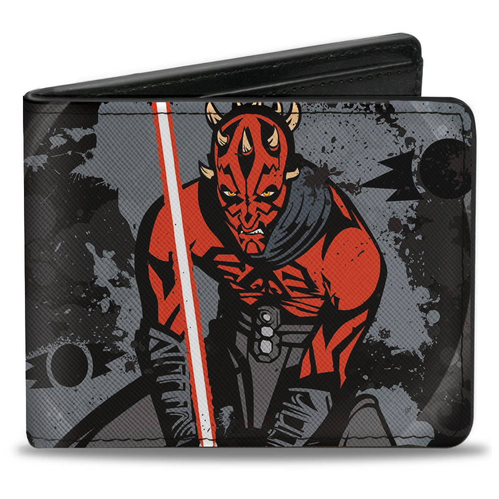 Bi-Fold Wallet - Star Wars The Clone Wars Darth Maul Action Pose Splatter Black Grays