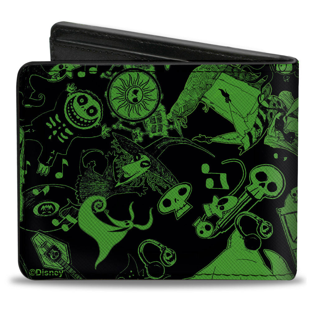 Bi-Fold Wallet - The Nightmare Before Christmas Character Collage Black Green